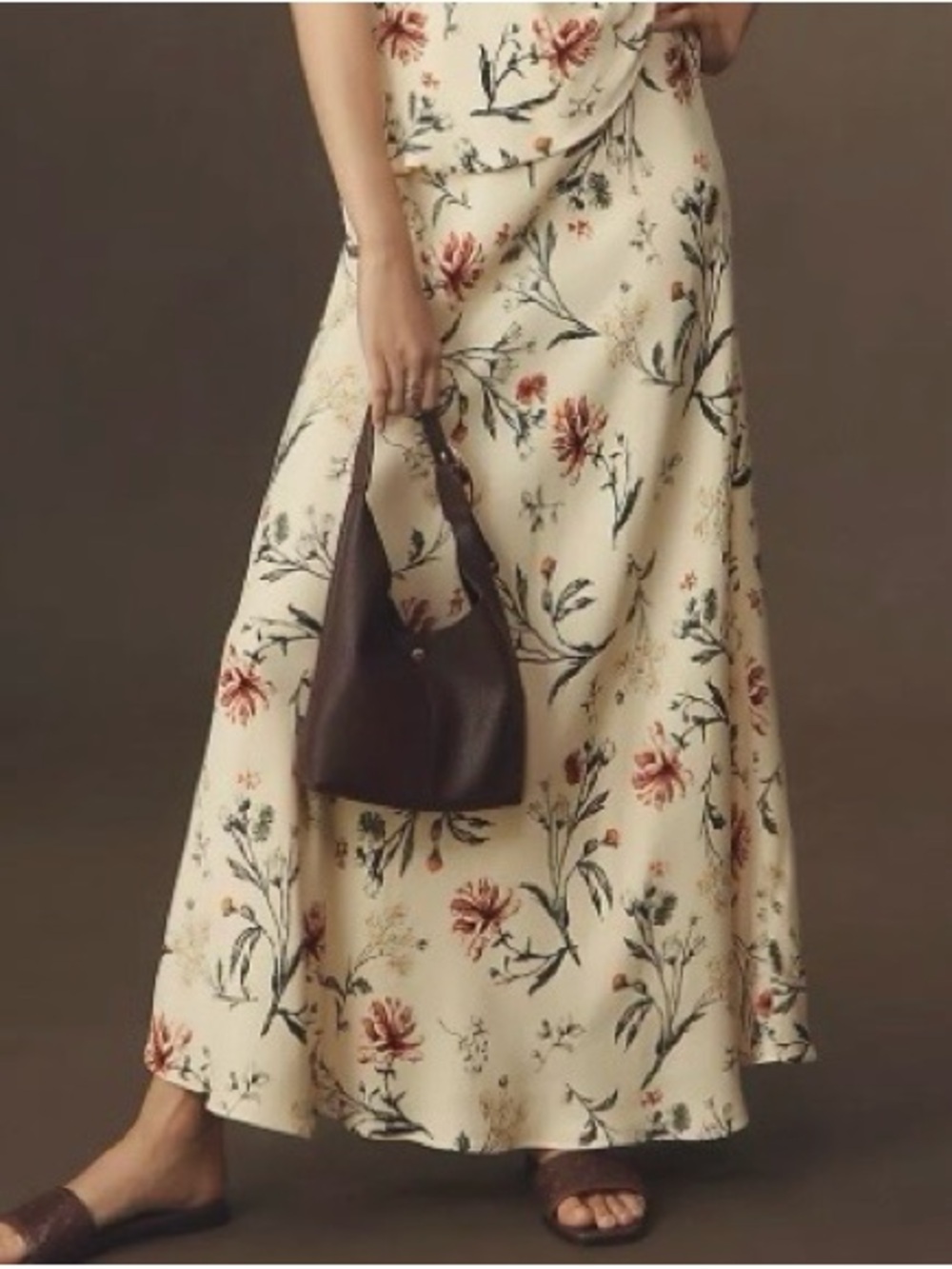 Anthropologie Cream Maxi Skirt with Rust Floral Print Size Large - Picture 3 of 12